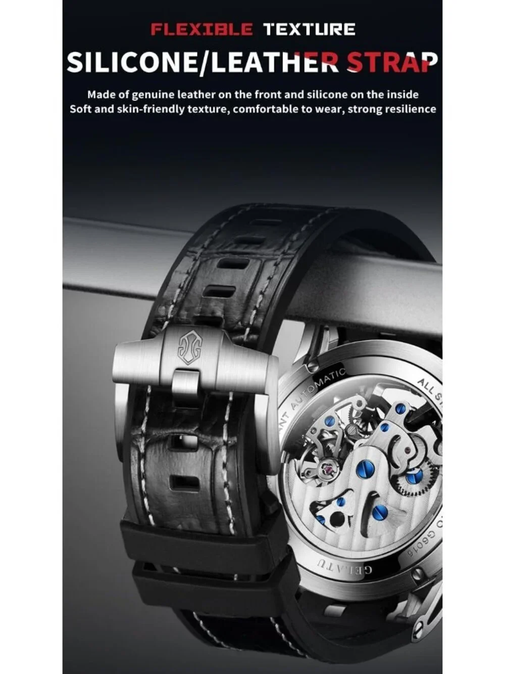 Men's Silver band & Black Leather Strap Classic Adjustable Dress Wrist Watch